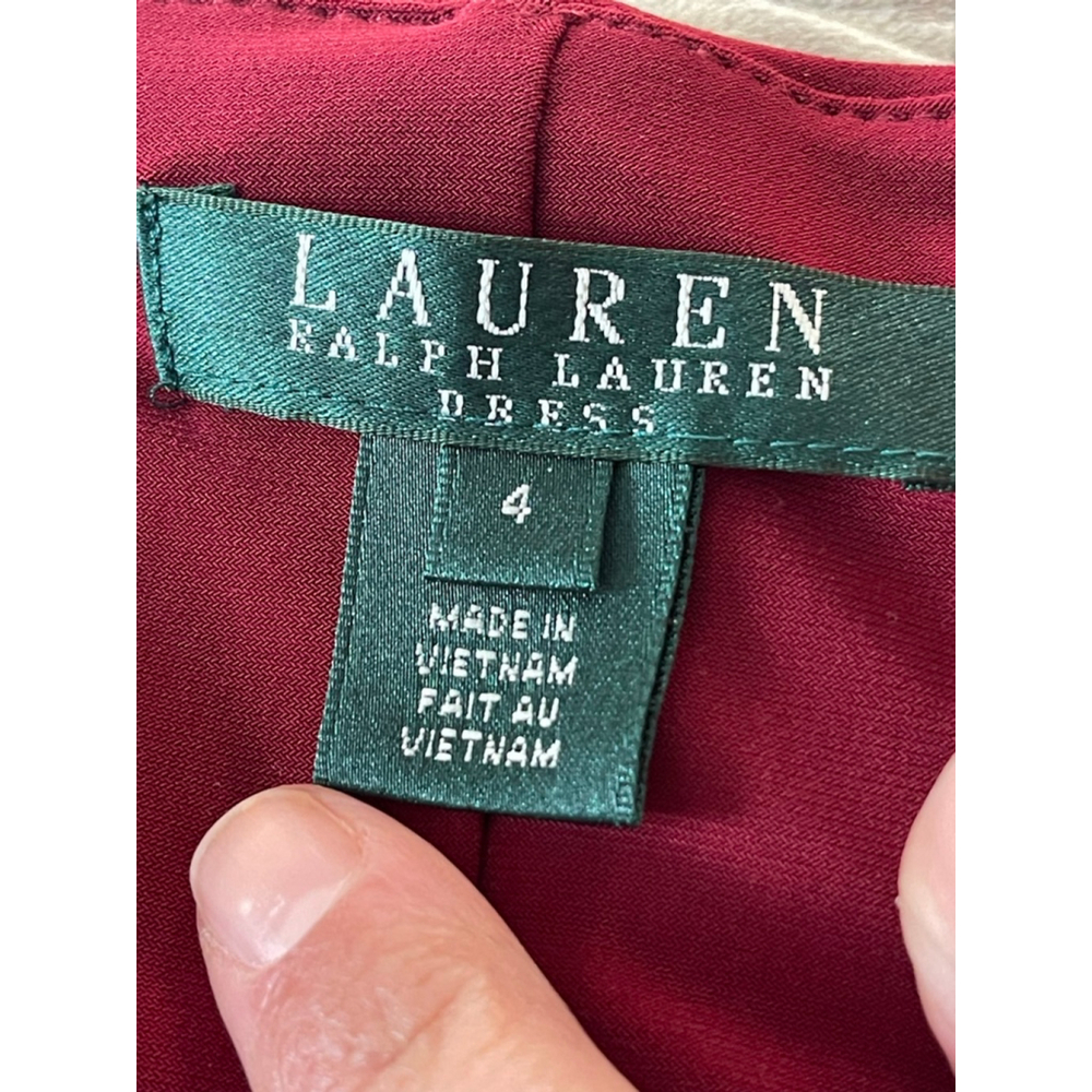 Lauren Ralph Lauren Dress Size 4 Oxblood Cowl Neck Ruched Midi NWT - Picture 5 of 5